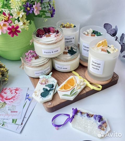 Ароматическая свеча с цветами, летние свечи