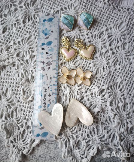 Серьги сердечки, разные, в стиле ретро, эмаль