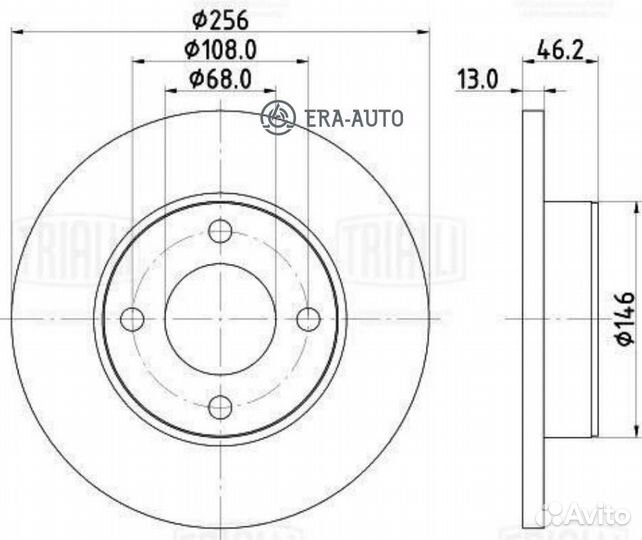 Trialli DF270309 Диск торм. для а/м Audi 80/100 (86) перед. d256 (DF 270309)