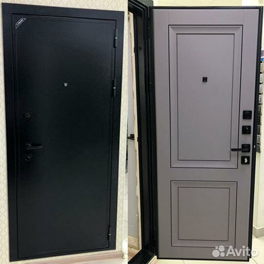 Дверь входная «Деканто 10см» Букле черный/ Серый