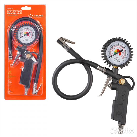 Пистолет для накачки шин с манометром 12 атм