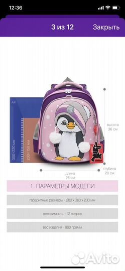 Рюкзак Ранец) школьный для девочки grizzly