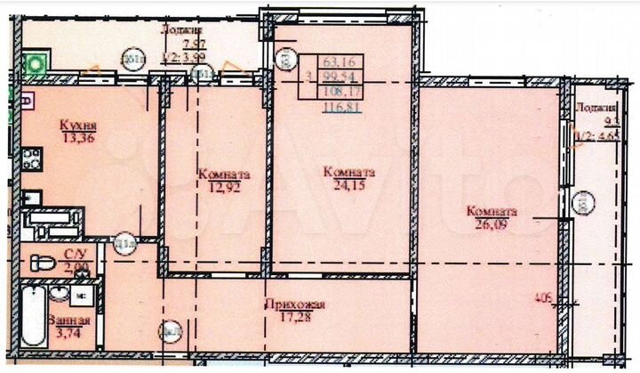 3-к. квартира, 116,8 м², 7/18 эт.