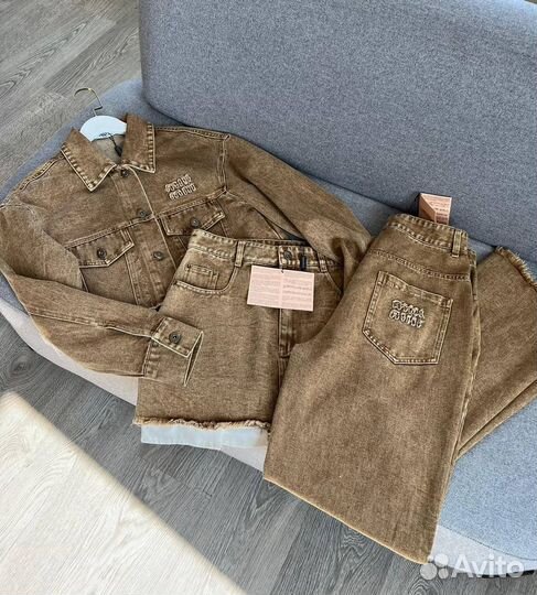 Джинсовый костюм тройка miu miu