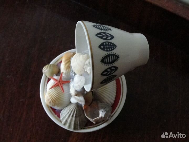 Парящая чашка с ракушками и жемчужиной