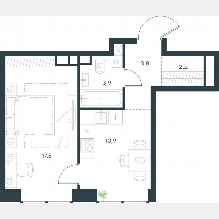 1-к. квартира, 38,3 м², 38/48 эт.