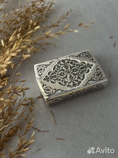 Зажигалка zippo ручная работа из серебра Кубачи