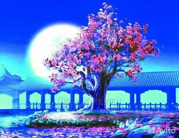 Алмазная мозаика 40x50 Цветущее дерево на фоне