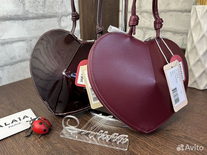 Сумка клатч сердце Alaia бордовая лаковая кожа