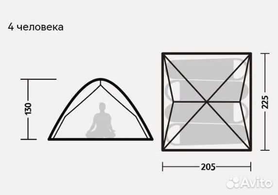 Палатка Naturehike 4-местная, быстросборная, серо