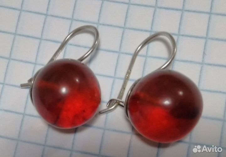 Серебряные серьги янтарь звезда 925 пробы СССР