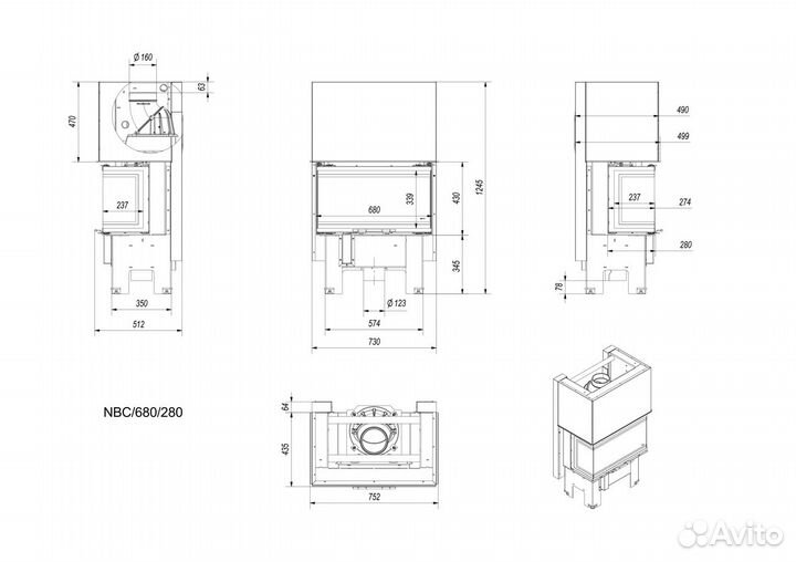 Каминная топка стальная NBC/680/280 (NBC 7) (гильо