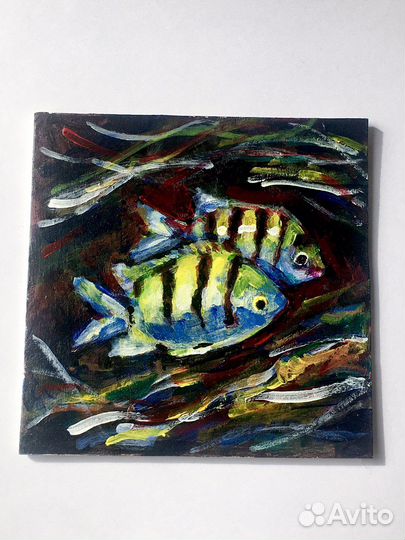 Картина рыбки миниатюра 10*10 акрил