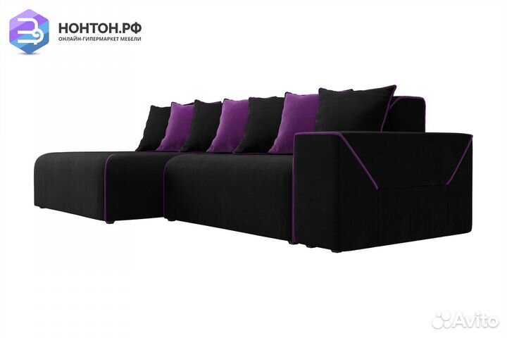 Диван угловой тик-так Кёльн микровельвет черный