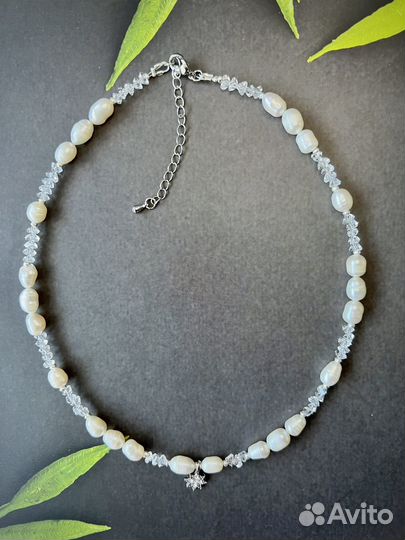 Колье чокер из натурального жемчуга и камней