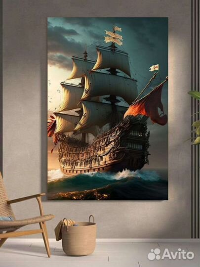 Картина маслом в подарок Парусный корабль в море