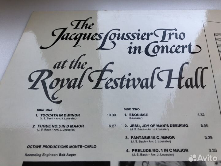 LP Jacques Loussier AT Royal Festival Hall (1974)