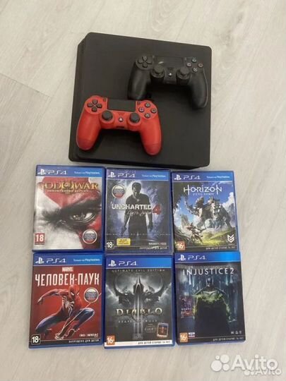 Sony playstation 4 Slim + 2 джойстика + игры