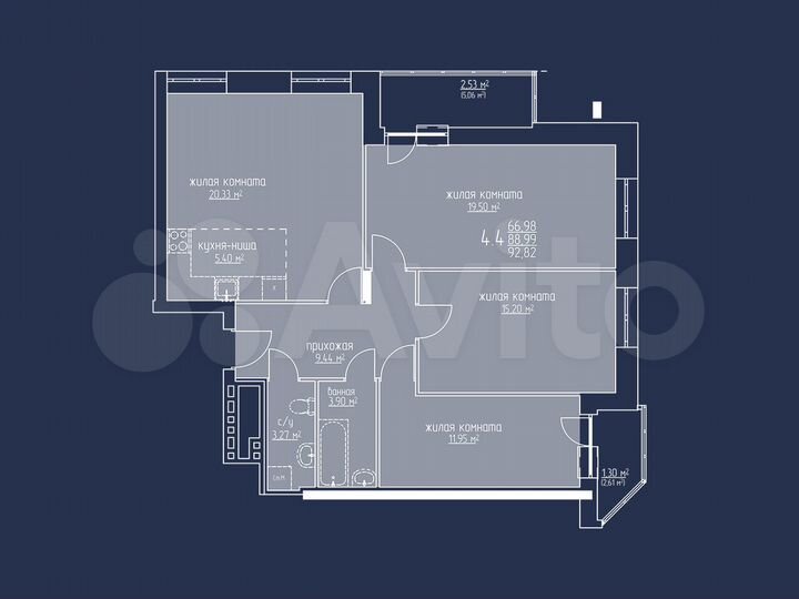 4-к. квартира, 91,7 м², 4/6 эт.