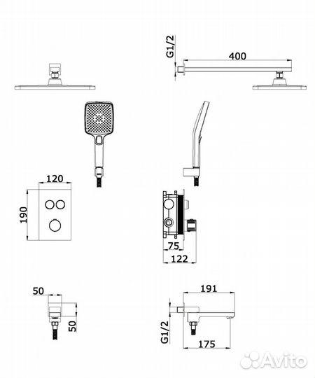 Встроенный смеситель для ванны с термостатом Vieir V25006-3 хром