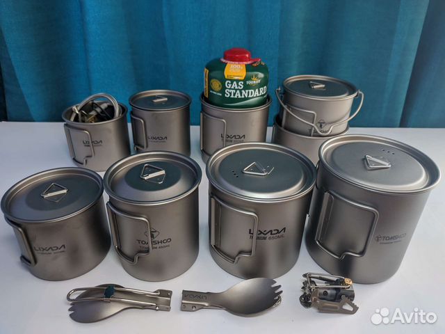 Титановая посуда кружка, котелок, миска, ложка