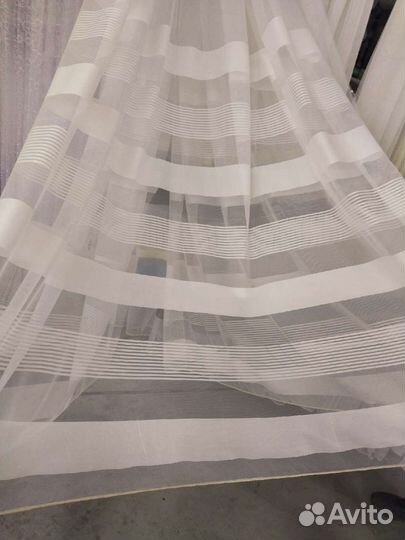 Тюль - полоски купон: молочные, зеленые, бирюза