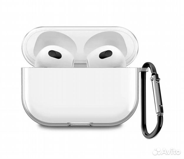 Чехол для наушников AirPods прозрачный с карабином