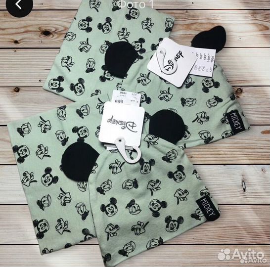 Шапка двойная и снуд новые Дисней 68,74