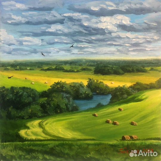Картина маслом пейзаж Поле Луг