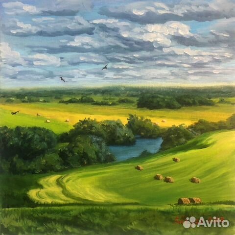 Картина маслом пейзаж Поле Луг