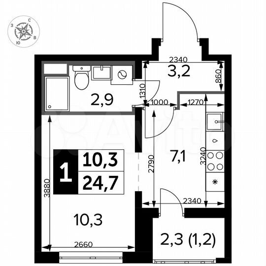 Квартира-студия, 24,7 м², 4/24 эт.