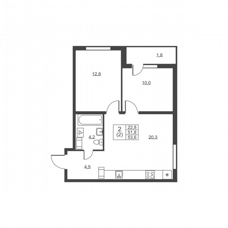 2-к. квартира, 53,6 м², 5/8 эт.