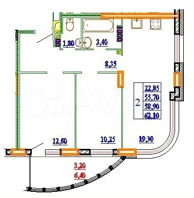 2-к. квартира, 62,1 м², 3/11 эт.
