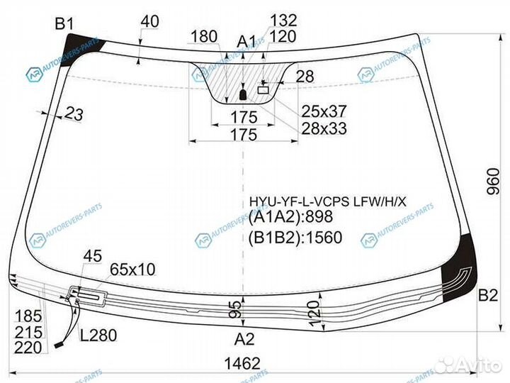 HYU-YF-L-vcps lfwhx Стекло лобовое с обогревом щет