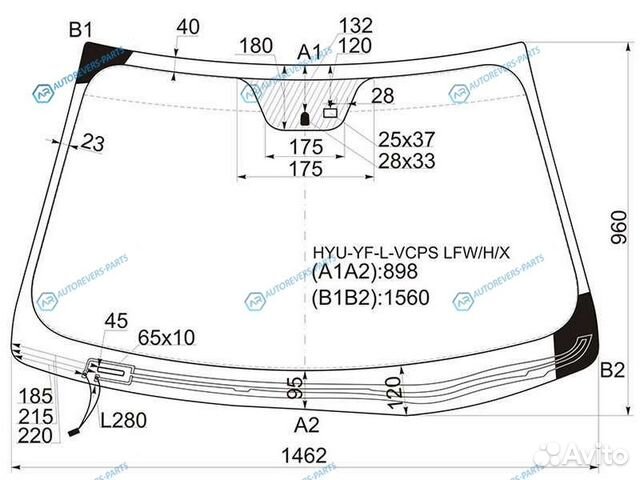 HYU-YF-L-vcps lfwhx Стекло лобовое с обогревом щет