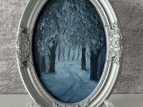 Картина маслом миниатюра в рамке Зимний лес