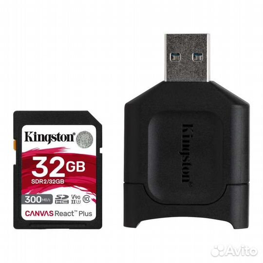 32Gb Kingston Canvas React Plus sdhc V90 +Reader