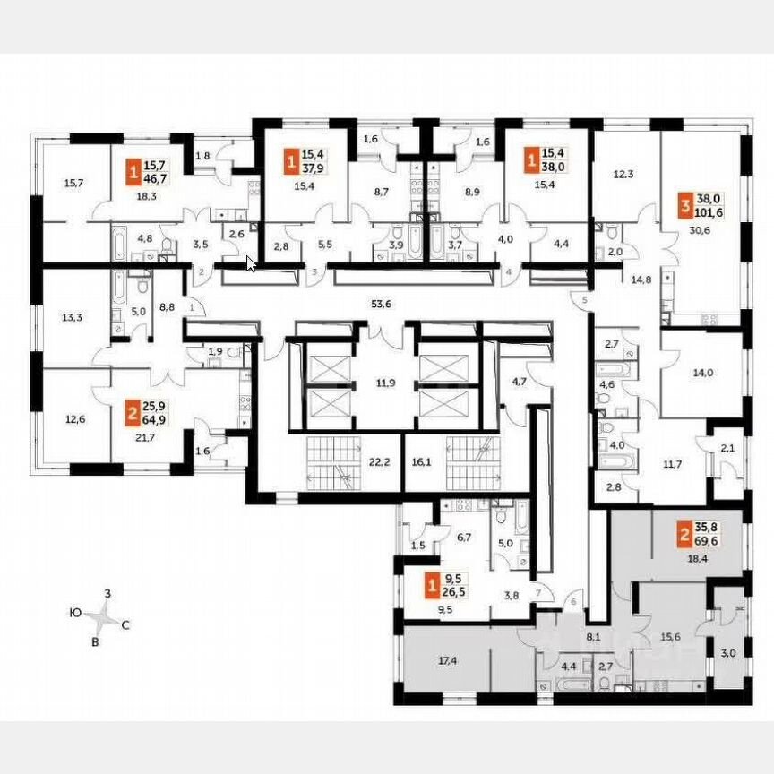 2-к. квартира, 69,6 м², 40/43 эт.