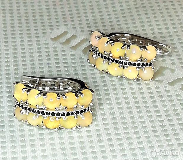 Серьги серебро опал С215