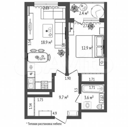 2-к. квартира, 45,5 м², 20/23 эт.