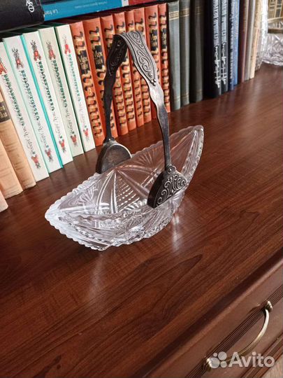Конфетница ладья хрусталь СССР Чехия с мельхиором