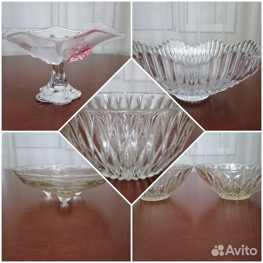 Стеклянные вазы, салатники