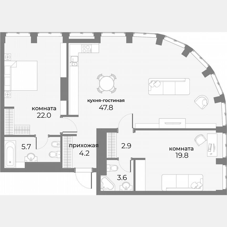 2-к. апартаменты, 106 м², 10/20 эт.