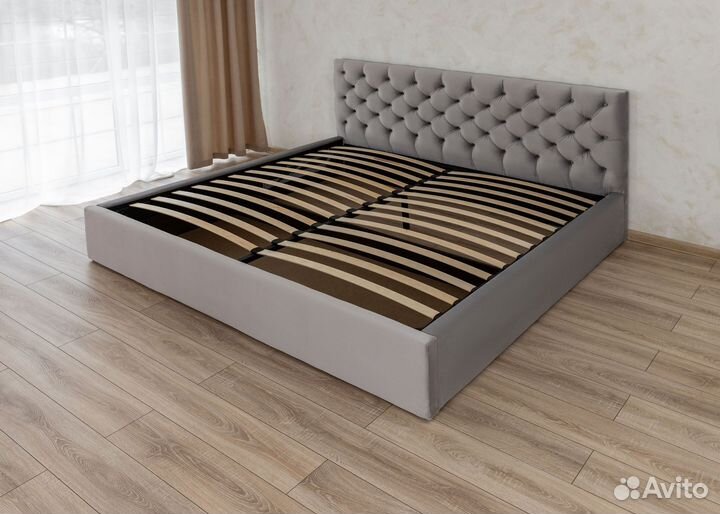 Кровать с мягким изголовьем 200х200 серый велюр