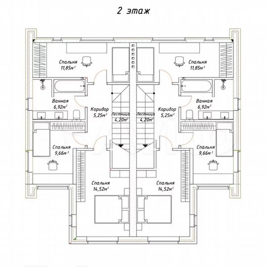 Таунхаус 100 м² на участке 2 сот.