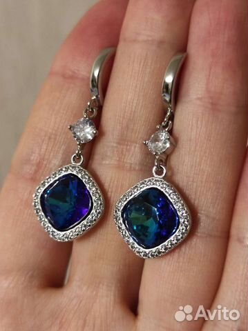 Необычные серьги Серебро с камнем-хамелеоном