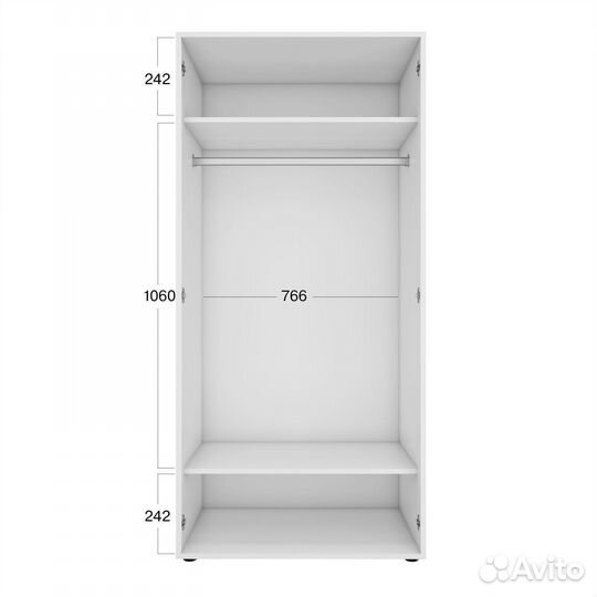 Шкаф распашной Алекс, Двухдверный, со штангой, Бел