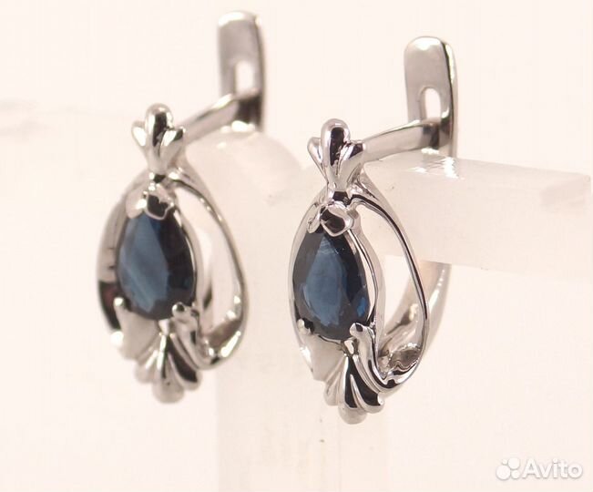 Серьги с тёмно-синими Сапфирами, огранка груши