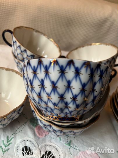 Чашки, блюдца, тарелки лфз кобальтовая сетка