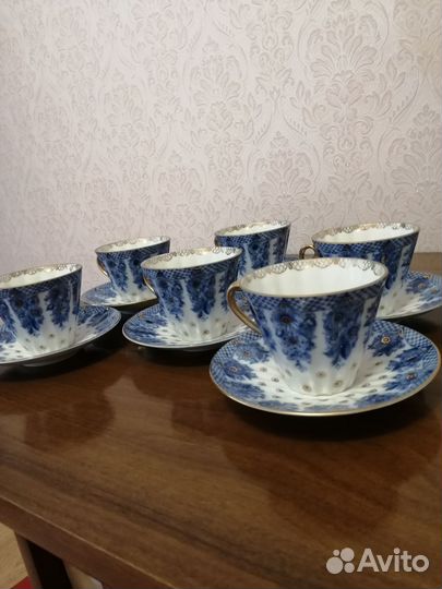 6 Чашек с блюдцеми, фарфоровые лфз